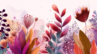 梦幻多彩花卉插画背景