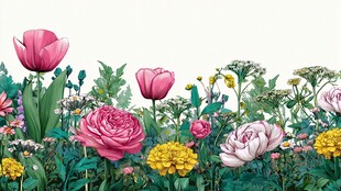 春日缤纷花卉插画