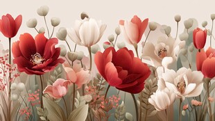 多彩花卉绽放的美丽景致