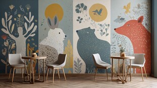 森林动物主题室内装饰墙