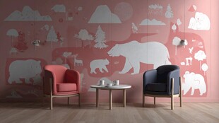 北欧风童趣墙前两椅一几