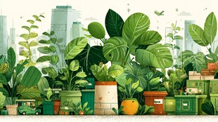 城市中的绿植盆栽景观