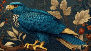 蓝色雄鹰栖息于枝叶间