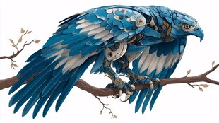 机械蓝鹰栖于枝头