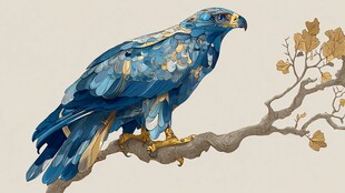 蓝色雄鹰栖于金黄枝叶间