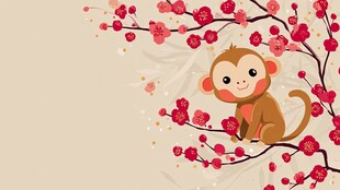 猴子栖于繁花枝头