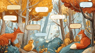 秋日森林中的动物对话场景