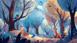 森林中的动物奇幻场景