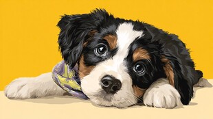 趴着的可爱三色小狗