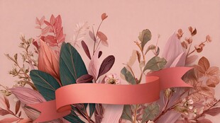 粉色花卉配丝带浪漫装饰