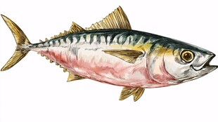 水彩画中的斑斓鲭鱼