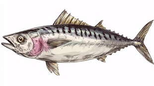 手绘青花鱼插画