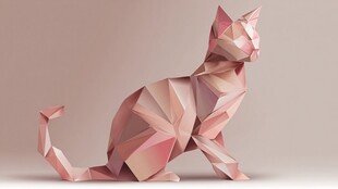 粉色低多边形风格坐姿猫咪