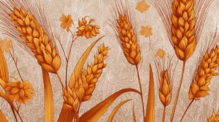 金色麦穗与小花的田园景致