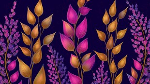 梦幻花卉图案 紫色金色交织