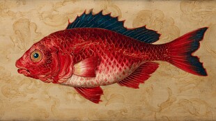 鲜艳红鱼插画 古典风背景