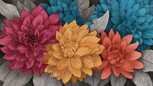 多彩大丽花绽放美丽姿态