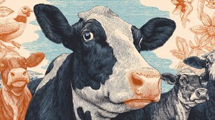 黑白奶牛与群畜插画