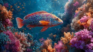 斑斓海鱼悠游多彩珊瑚间