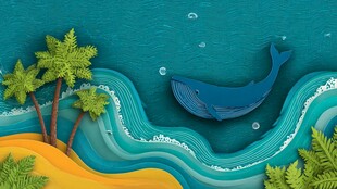 纸艺海洋风光中的大鲸鱼