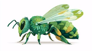 绿色创意卡通蜜蜂插画