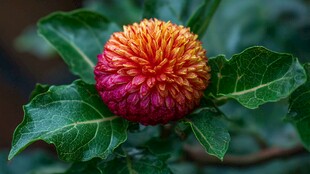 多彩菊花绽放绿叶间