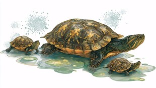 龟妈妈与小龟的温馨画面