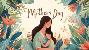 母亲节温馨母女相拥插画