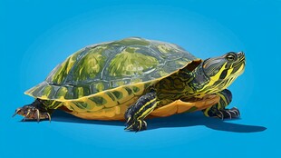 蓝色背景下的斑斓乌龟