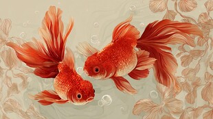 双尾金鱼水中优雅共游