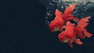 水中红金鱼悠游画面