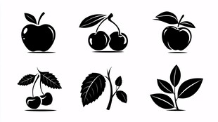 水果与枝叶图标集合