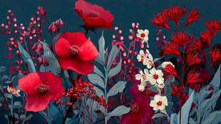 艳丽花卉组合插画