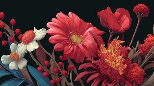 艳丽多彩花卉组合特写