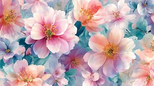 梦幻水彩花卉图案背景