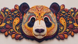 熊猫立体刺绣艺术装饰画