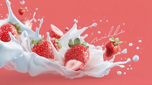 草莓溅入牛奶的美妙瞬间