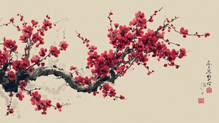 红梅图绘 尽显东方雅韵