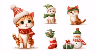 圣诞小猫与节日装饰