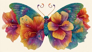 蝶翼绽繁花梦幻插画