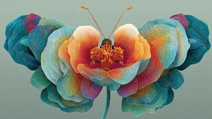 梦幻花卉蝴蝶创意插画