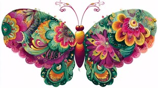 多彩花卉蝴蝶插画