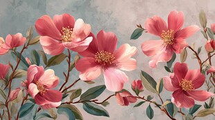 粉色花卉绽放枝头美景