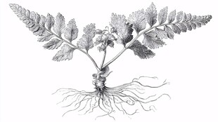 蕨类植物根茎叶细致描绘