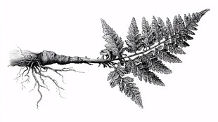 蕨类植物根茎叶细节描绘