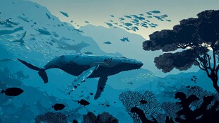 梦幻海底世界中的鲸鱼遨游