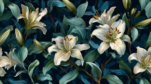 优雅白百合与绿叶图案