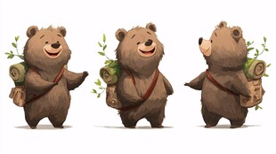 快乐背包小熊的多面姿态