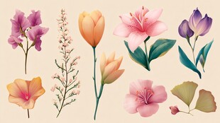 多样花卉插画 清新自然风