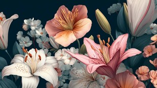 缤纷百合花卉美丽插画